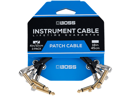 BOSS BPC-4-3 | Kit com 3 cabos P10 em L do tipo pancake de 10 cm